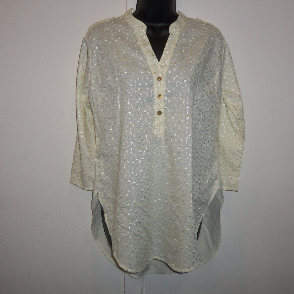 Zara 3/4 Sleeve Off White Floral Embroidered Shirt - Picture 1 of 8